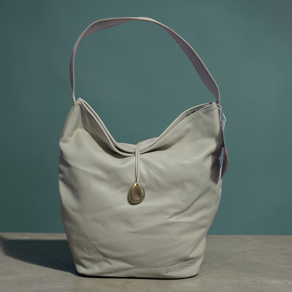 Donna Karan Cashmere Collection Cream Hobo Shoulder Bag Tote NWT